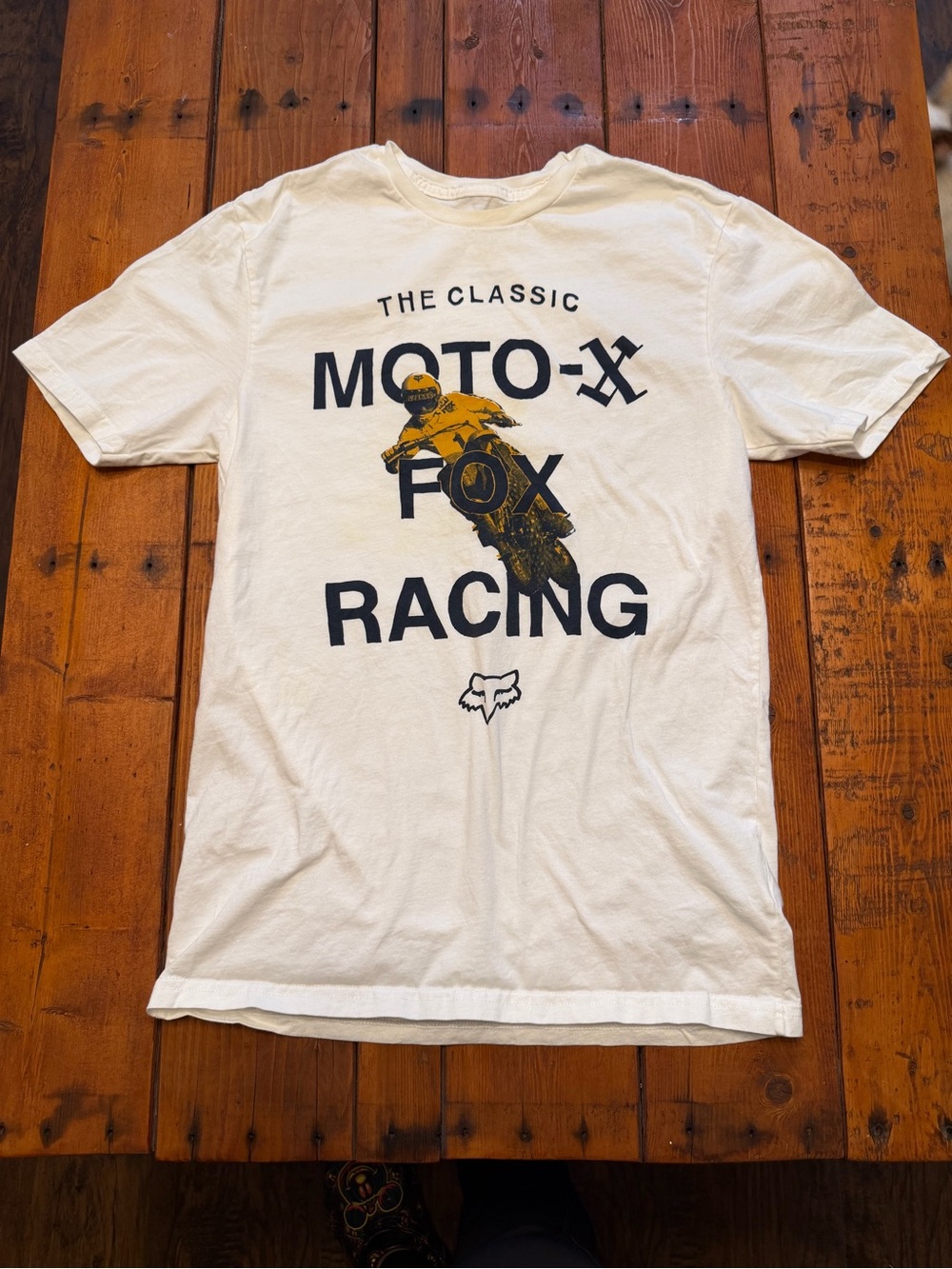Fox White Moto-X Racing Graphic Tee with Yellow Bike Accent